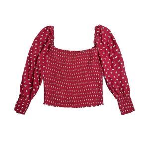 Reformation Pinto Floral Print Smocked Blouse Puff Sleeves Red Plus Size 3X NEW